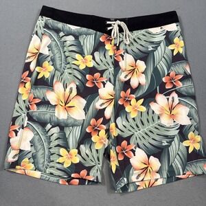 VINTAGE Hurley Men Swimwear 34 Orange Floral Board Shorts 9" Inseam Y2K USA